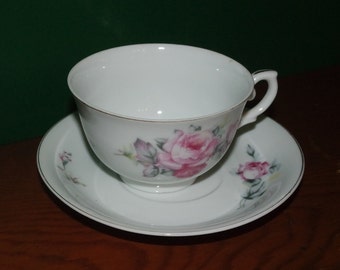 Vintage Pink Rose Tea Cup and Saucer