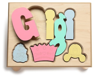 Princess Theme Name Puzzle Stool, Custom Name Puzzle Stool, Baby Gift, Nursery, Wooden Name Puzzle Stool, Baby Gift, Wooden Name Puzzle