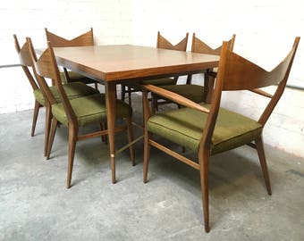 Paul McCobb for Calvin Mid-Century Mahogany Brass Irwin Collection Dining Set