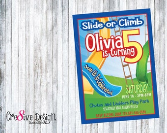 Chutes and Ladders Birthday Custom Printable Invitation, Chutes & Ladders Birthday, Slides, Ladders, Hasbro Games, Board Games