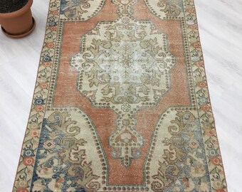 Vintage Distressed Trending Oushak Rug,Low Pile Handwoven Wool Area Rug,Home Office Decor Turkish OUSHAK Rug Carpet 4'1"x6'10"