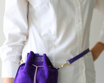Purple Bag, Hip Bag, Utility Belt, Leather Waist Bag, Violet Bag, Suede Bag, Designer Bag, Bum Bag, Leather Belt Bag, Fashion Bag, Belt Bag