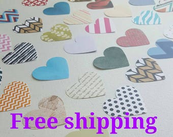50 heart cutouts, heart shapes, heart die cuts, different colors. Free shipping.