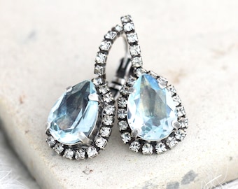 Aquamarine Earrings, Light Blue Earrings, Bridal Aquamarine Drop Earrings, Blue Drop Earrings, Light Azure Earrings, Swarovski Earrings