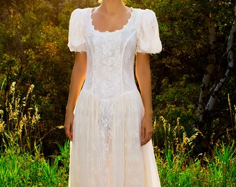 Lace Wedding Dress | Jessica McClintock Wedding Dress | Gunne Sax Wedding | Bohemian Wedding Gown | White Lace Bridal Dress | Size 6 Wedding