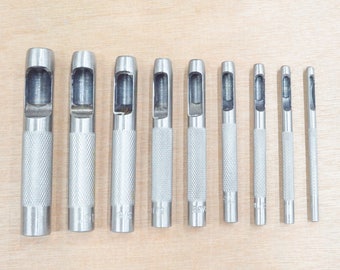 Leather Punch set hollow hole 9 piece harden steel 1/8" - 1/2" -70184
