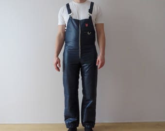 Large Navy Blue Men Snow Ski Suit Retro Overall Snowsuit Hipster Snow Pants Outdoor Winter Wear Gear Jumpsuit Snowboard Large Size Colorful