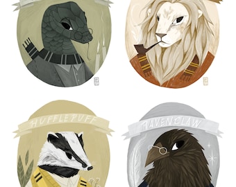 Harry Potter Hogwarts House Prints: Gryffindor, Hufflepuff, Slytherin, Ravenclaw