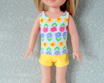 Flower Tank Top and shorts set handmade for 14.5 inch Wellie Wishers tkct1220 READY TO SHIP