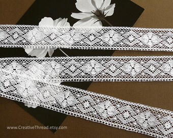 2 7/8 Yards, Spanish Cotton Lace, Vintage Heirloom Lace, Cotton Insertion, Doll or Costume Trim, Lingerie Lace, 1" Wide, Soft White - BR311