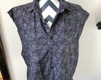 Vintage 1990s Ground Control Brand Black Purple Paisley Print Reworked Crop Top Sz M