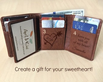 RFID wallet - Men's Trifold Wallet - Personalized Valentine's Day • Men's wallet • Birthday gift for man • Personalized wallet Toffee** 7133