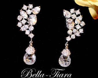bridal drop earrings, crystal drop earrings, wedding earrings, bridal jewelry, cz wedding earrings, crystal bridal earrings