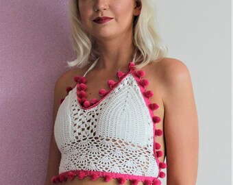 Pink Pom Pom Crop Top