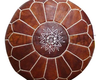 Moroccan dar oiled tan leather poufs/handmade pouf