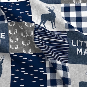 Little Man Quilt Fabric - Little Man - Navy And Grey (Buck) Quilt Woodland By Littlearrowdesign - Cotton Fabric By The Yard With Spoonflower