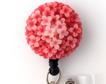 ID Badge Reel Coral Flower on Retractable Badge Holder 330