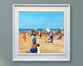 Beach Art Colorful Painting Seascape Painting People Painting Summer Painting Sea Painting Ocean Painting Beach Home Decor Living Room Art
