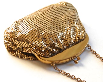 Whiting & Davis Gold Mesh Evening Bag Vintage Pouch 1920s Flapper Purse Retro Bags and Purses