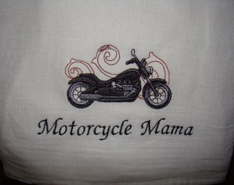 Motorcycle Mama Floursack Dish towel (kitchen towel, tea towel) Machine Embroidered