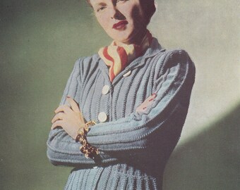 1940s LADY'S CARDIGAN SWEATER, Vintage Knitting Pattern, 34 inch, 3 ply, pdf instant download