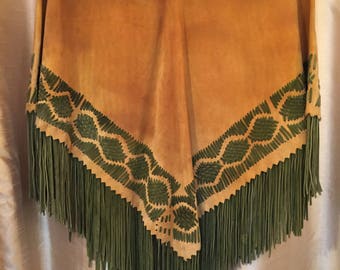 Vintage Leather Woven Woodstock Fringe Cape