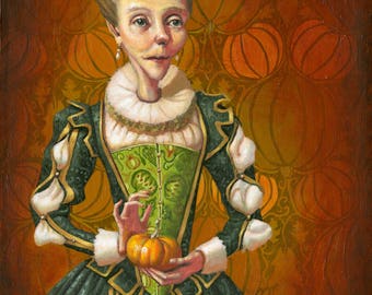 Whimsical Lady with Pumpkins Original Oil Painting by Samantha Long