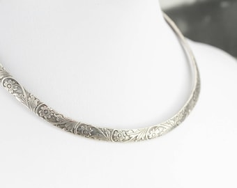 Vintage Sterling Silver Collar Necklace, Floral Necklace, Roller Chocker D712VQJU-D
