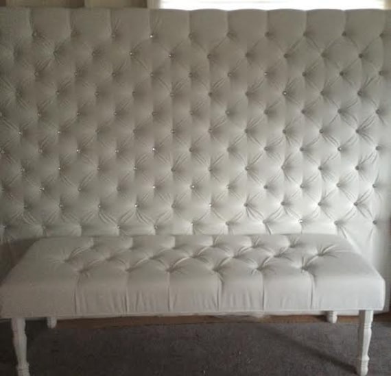 Extra Wide King Crystal Diamond Tufted Headboard and Bench Set