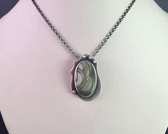 25% Off Imperial Jasper Cabochon Sterling Silver Metalwork Necklace Pendant
