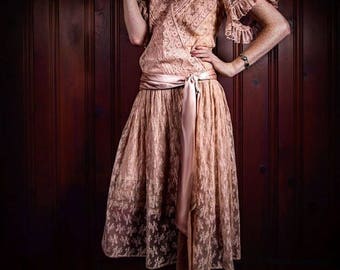 Gatsby Drop Waist Blush Wedding Dress