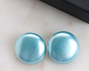 Vintage Blue Button Earrings - Large Post Earrings