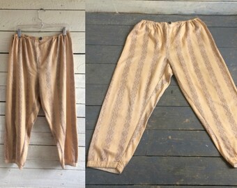 50s satin pajama pants - satin - lined with flannel - mustard yellow