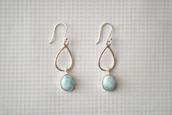 Sterling Silver Larimar Dangling Oval Earrings #9059