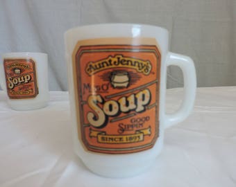 Aunt Jenny's Mug O' Soup Milk Glass Mug ~ Anchor Hocking - Set of 6