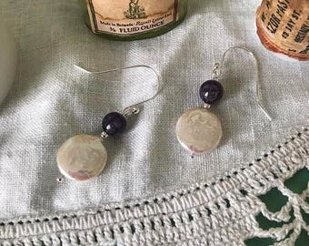 Amethyst and Freshwater Pearl Sterling Silver Earrings