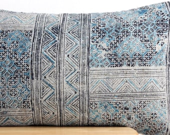 VINTAGE Hmong Pillow Hand Woven HEMP Organic HMONG Ethnic A Piece Of Tribal Textile indigo navy blue batik