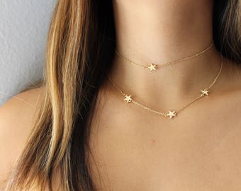 Dainty Star Choker Necklace- Gold Choker/ Small Star Choker/ Delicate Choker/ Thin Choker/ Short Necklace/ Tiny Choker/ Layering Necklace