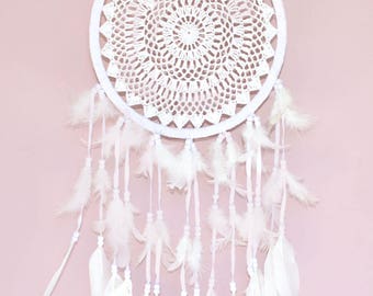 Crochet Dream Catcher Large, Cream Cotton Crochet, Gift Idea - 25cm - Code: A002
