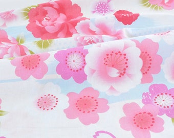 Pink floral kimono Japanese fabric background ecru x 50cm