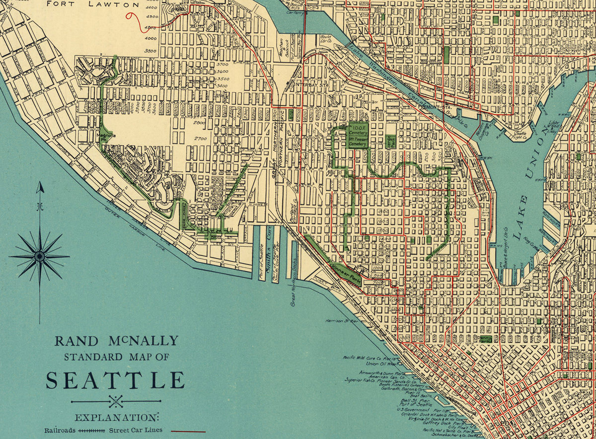Vintage 1920's Seattle STREET MAP City of Seattle
