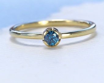 Blue Diamond Stacking Ring, 18ct Gold