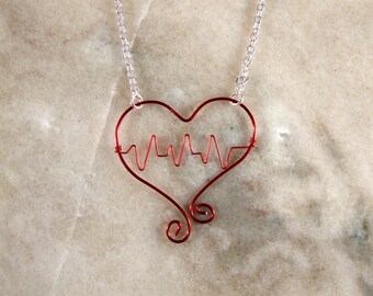 Red Heartbeat Wire Necklace