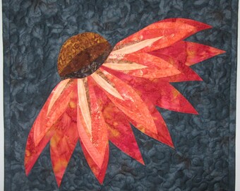 Art Quilt Coneflower, Wall Quilt, Wall Hanging, Nature quilt, Flower