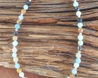 9 1/2" Amazonite and Sterling Silver Anklet, Amazonite Anklet, Small Amazonite Beaded Ankle Bracelet, Faceted Amazonite Beaded Anklet