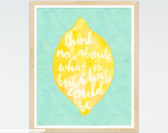 Lemon Print, Lemon Decor, Lemon Art Print, Lemon Wall Art, Lemon Wall Decor, Watercolor Lemon, Yellow & Blue Kitchen Decor, Citrus Fruit Art