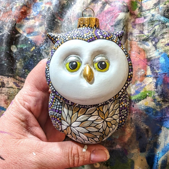 Barn Owl: Hand Painted Ceramic Owl Ornament