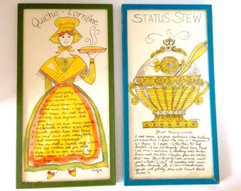 Vintage Two Hand-Painted Prints by Jacque