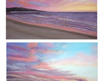 Set of 2 Sunset Painting Prints, Sunset Painting Print, Art Print, Pastel, Home Decor, Giclee, 8 x 10, Seascape, Sunset, Ocean