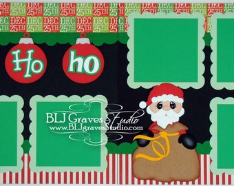 2 Premade Christmas Scrapbook Pages 12x12 Layout Paper Piecing Santa Christmas Handmade 001